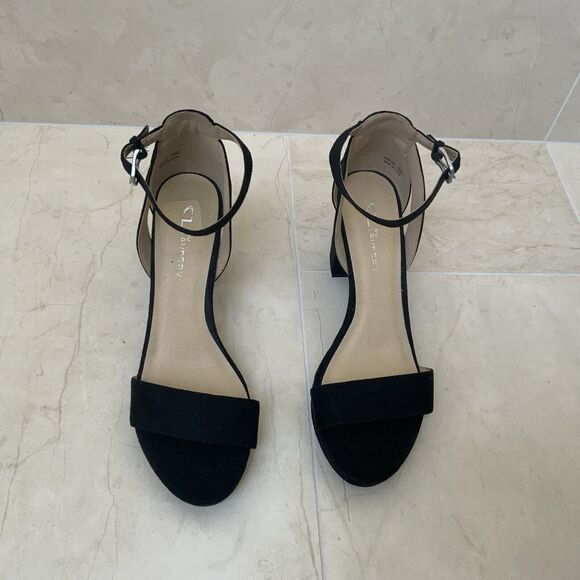 Chinese Laundry Sz US 10 Sandals Heels Shoes Black Suede Ankle Strap NWOB - Picture 6 of 12